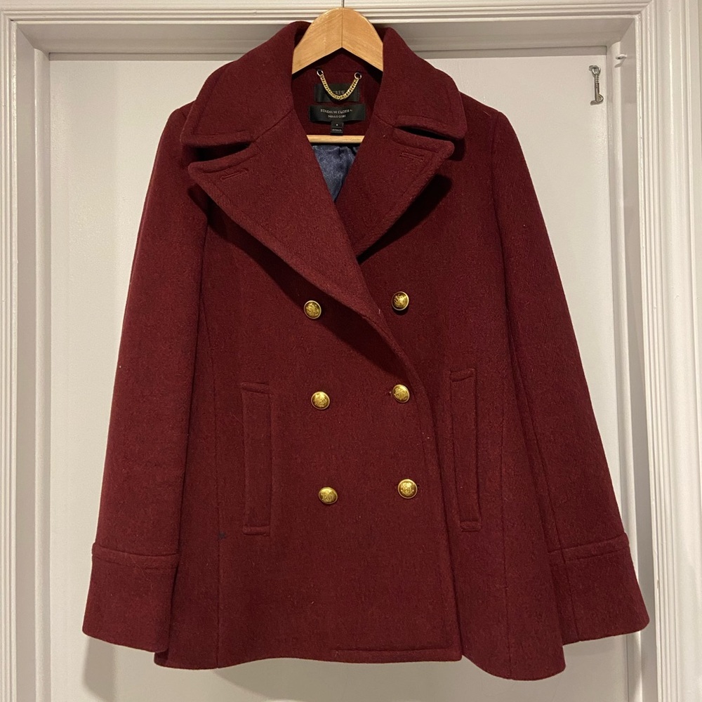 Burgundy jcrew wool peacoat